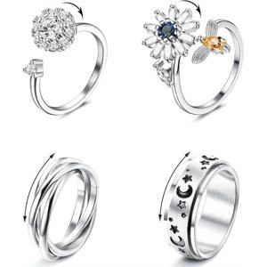 TEMU 남녀 공용 316L 스테인리스 스틸 소재 피젯 스피너 반지 4개 세트, 웨딩 또는 약혼 반지로 적합