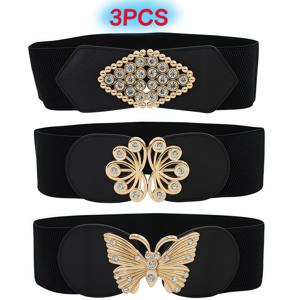 TEMU 3개 세트 여성용 라인스톤 & 나비 장식 신축성 허리띠 - 와이드 신치 벨트, 조절 가능한 드레스 허리 액세서리, 스커트, 코트, 웨딩, 데일리웨어용 - 손세탁 가능, 사이즈