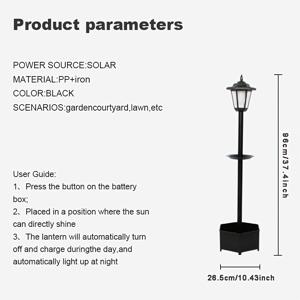 TEMU 1개 26.5인치*23인치*90.5인치 태양광 장식 분위 조명 새 먹이통, 바닥에 식물용 화분 포함 야외 정원 조경 조명기구, IP44