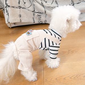 TEMU 작은 개들을 위한 봄과 가을 의상, 예쁜 검은색과 흰색 줄무늬 오버올을 디자인한 요크셔 테리어와 푸들을 위한 의상, 탈모 방지 포켓과 네 다리 디자인을 갖춘, 캐주얼한 외출에 적합한 의상입니다.