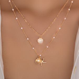 TEMU 2개 세트 합금 펜던트 목걸이, 인조 진주 삽입, 스태킹 디자인. 쉬운, 섹시하고 우아한 디자인, 조개껍데기 및 모양의 인조 진주 펜던트 특징.