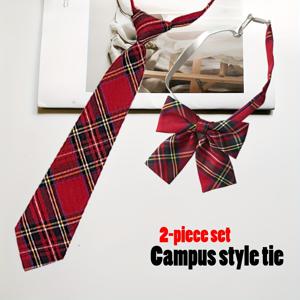 TEMU 학교 교복 셔츠 매칭 졸업식 크리스마스 파티용 청소년 남녀 캠퍼스 스타일 AJ 체크무늬 칼라 플라워 넥타이 2개 세트