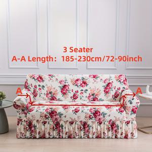 TEMU 플로럴 패턴이 있는 올인클루시브 프린트 스트레치 스커트 스타일 소파 커버, 거실에 적합하며 사계절 내내 사용 가능.