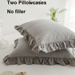 TEMU 2개 귀여운 회색 공주 스타일 러플 베개 커버, 부드럽고 편안함 (베개솜 제외), 침구용