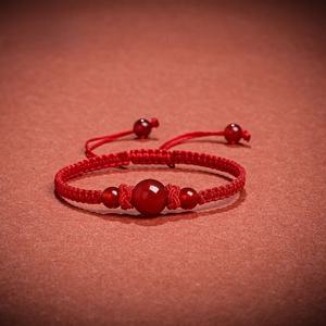 TEMU 1/2pcs 커플 모델 레드 아가트 블랙 아가트 레드 로프 브레이슬릿 수제 짠 브레이슬릿