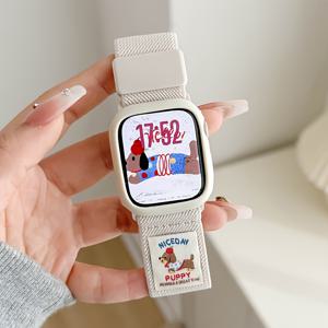 TEMU 애플워치 10 Ultra/9/8/7/6/SE/5 호환 케이스 & 귀여운 한국식 강아지 디자인 자석 나일론 밴드 - 통기성 스트랩, 아이워치 42mm/46mm/49mm/45/40/42/44/38 호환 - 선물용 (애플워치 호환, 수영용 아님)