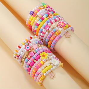 TEMU 24개 세트의 우아하고 스타일리시한 제품입니다. , 하와이 꽃, 부드러운 점토로 만든 거북이 펜던트가 특징입니다. 진주와 닮은 느낌입니다. 다층 팔찌 세트는 휴가 중 해변에서 여성들이 착용하기에 완벽하며, F에게 좋은 선물이 될 것입니다.