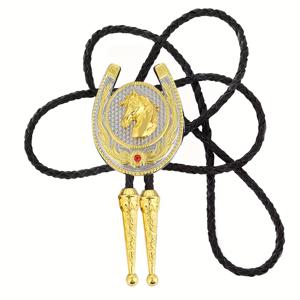 TEMU 골든 스타일리시 남성용 서부 의상 액세서리가 있는 말머리 디자인 볼로 타이