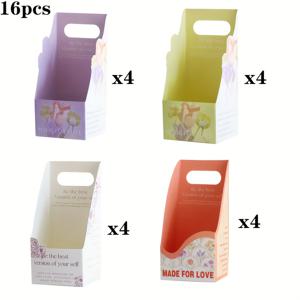 TEMU 16개 세련된 핑크색과 밝은 꽃다발 콤보 - 결혼식, 생일, , 어머니의 날에 적합 | 휴일 선물 장식 | 꽃무늬가 있는 내구성 있는 종이 바구니, 꽃 선물 바구니