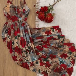 TEMU 우아한 여성용 볼가운과 풀 스커트, 꽃무늬 멜빵 드레스, 외출 및 데이트용