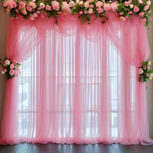 TEMU 웨딩 파티, 브라이덜 샤워 파티, 생일 축하 행사를 위한 필수품인 무지 소프트 핑크 반투명 장식 원단 2개 세트. 프라이버시 보호 기능 제공, 즐거운 할로윈 및 크리스마스 장식에 적합