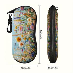 TEMU 다용도 플로럴 안경 케이스 1개, 100% 폴리에스터, 카빈 드릴 지퍼형 안경 파우치, 보호용 돋보기 안경 수납, 아트 디자인