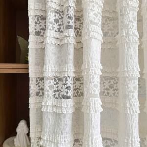 TEMU 1개 프렌치 할로우 레이스 플로럴 아프리코트 커튼 | 시스루, 자카드, 폴리에스터, 로드 포켓, 코드 없음, 거실, 서재, 카페, 발코니 장식에 적합