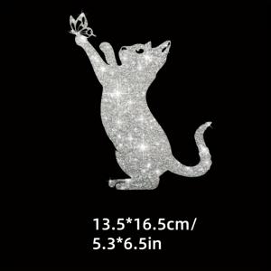 TEMU 6개 세트 내구성 강한 세탁 가능한 DIY 아이언온, 반짝이는 고양이와 나비 아이언온 - 블랙 실루엣 디자인, 티셔츠·스웨트셔츠·가방 등에 적합 - 부활절, 발렌타인데이 및 테마 이벤트용 열전사 스티커