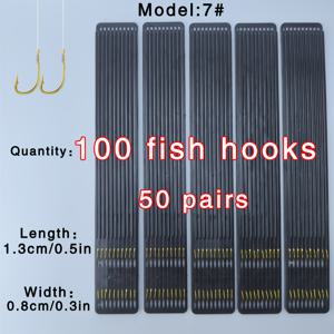 TEMU 100개 낚시 바늘/50쌍, 바늘톱니가 있는 더블 바늘, 미리 묶은 낚싯줄, 날카로운 팁과 내구성 좋은 줄 - 담수 및 해수 낚시에 적합, 작은 크기부터 중간 크기의 물고기를 대상으로