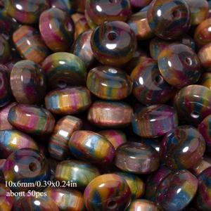 TEMU 2D 플랫 - 멀티컬러 롬델 레진 비즈 50개입, 각 10X6mm, 사자 눈 모양의 모래 질감으로 디자인, 팔찌, 목걸이, 귀걸이 등 독특한 주얼리 제작에 적합