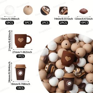 TEMU 26피스 커피 테마 실리콘 비즈 세트 3D 커피 머그컵 라이프 포컬 비즈 커피 프린트 스퀘어 비즈 장식 액세서리 펜 비즈 주얼리 만들기 공예 선물용 비즈 & 비즈 어소트먼트