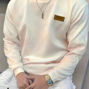 TEMU 남성용 캐주얼 긴팔 티셔츠 - 솔리드 블랙 라운드넥 레귤러핏 기계세탁 가능 셔츠, 사무실 또는 가을/겨울 레이어링용 편안한 일상 상의 - 청소년 및 청년 남성 의류