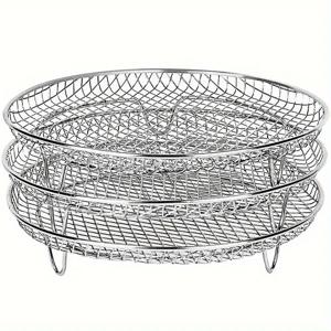 TEMU 3개 에어프라이어 부속 세트 | 다용도 스테인리스 스틸 쌓을 수 있는 랙, 건조기, 에어프라이어 및 야채용 그릴 메시|에어프라이어|야채탈수기