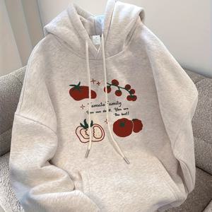 TEMU 다이나믹한 토마토 가족 디자인의 신상 가을/겨울 패션 스웨트셔츠. 간편한 데일리룩을 위한 필수 LONG SLEEVE 아이템