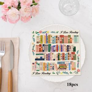 TEMU 18개입 북클럽 파티 테마 프린트 냅킨, 더블 레이어 디자인, 애프터눈 티 및 책 테마 파티용 고품질 일회용 장식품