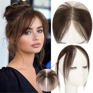 TEMU 100% 리얼 레미 인간 머리카락 프렌치 뱅스 프린지 템플스 - 자연스러운 레이스 베이스 미들 파트 여성용, 백인 머리카락에 적합, 일상 사용, 가늘어진 머리카락 커버 & 얼굴 스타일링, 자신의 머리카락과 스타일링 가능 (클립인 익스텐션)