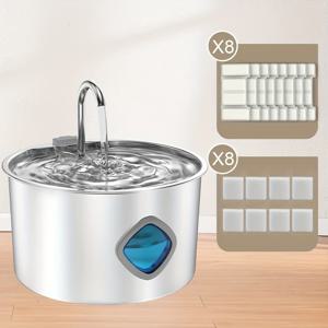 TEMU 고양이 물 분수대 3.2L/108oz 스테인리스 스틸 자동 고양이 물 분수대 초저소음 고양이 물 공급 장치 폭포형 교체 필터 포함