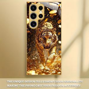 TEMU 휴대폰 케이스 - 머니 타이거 패션 디자인 패턴 골든 메탈릭 페인트 삼성 갤럭시 S25/S25+/S25Ultra/S24/S24+/S24Ultra/S23/S23+/S23Ultra/S23Fe/S22/S22+/S22Ultra/S21/S21+/S21Ultra/S20/S20+/S20Ultra/S20Fe 강화 유리 Protec