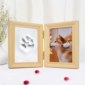 TEMU 1개 흰색 점토 발자국 사진 액자 | 고양이 또는 강아지용 나무 데스크탑 액자, 추모 선물, 점토 인쇄 키트 포함, 추가 또는 레터 보드 없음