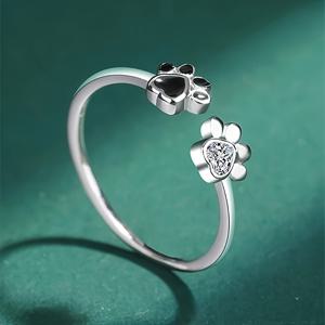 TEMU 귀여우면서도 우아한 블랙 엔멜 고양이 발자국 프린트 반지, 지르코니아 장식, 여성용 조절 가능, 파티, 캐주얼 웨어, 사려 깊은 선물로 완벽