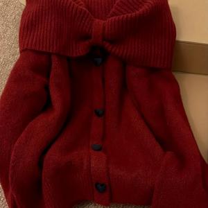 TEMU 새로운 우아한 섹시 오프숄더 크리스마스 발렌타인데이 데이트 리본 스웨터 탑 가을 겨울 스웨터 레이어 한국식 파티 하이엔드 셔츠 콜드숄더 탑