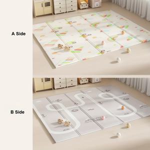 TEMU 배송, 접이식 아기 발 달리기 매트, 양면 프린트 놀이 매트, 특대형 XPE 폼 바닥 매트, 미끄럼 방지 표면, 휴대 가능 및 세척 용이, 실내 및 실외 사용에 적합