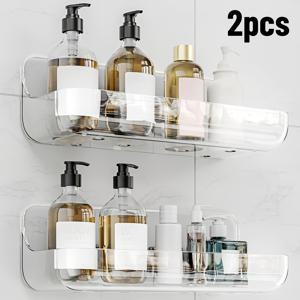 TEMU 벽에 부착하는 강력 접착식 드릴 불필요 욕실 수납 랙 2개 세트, 투명 아크릴 재질, 샤워실, 주방 및 욕실에서 사용하기 적합, 치약, 칫솔 및 세안 물질 정리용으로 이상적