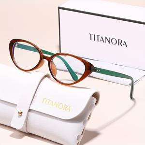 TEMU 타원형 미니멀 안경, 심플하고 내구성이 뛰어난 데일리 안경 및 활동용 안경, 안경 케이스 및 클리닝 천 포함.