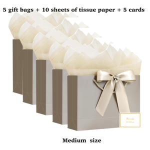 TEMU 그녀/남자를 위한 선물 20개 선물 가방 세트 (선물 가방 5개, 티슈 페이퍼 10매, 카드 5개 포함), 리본이 달린 3가지 사이즈, 결혼식, 생일, 베이비 샤워, 추수감사절, 기념일, 발렌타인데이, 축하 및 기타 행사 선물 가방에 적합
