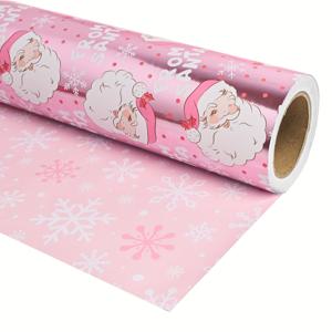 TEMU 1롤 반짝이는 양면 크리스마스 포장지 - 산타 & 눈꽃 디자인, 스파클링 포일 선물 포장지, 파티 장식, 생일, 결혼식에 적합 - 우아한 종이 롤 17”x16.5'