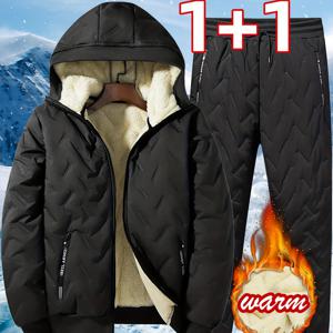 TEMU 남성용 재킷 투피스 세트, 지퍼업 후드티와 긴 바지 포함, 따뜻한 내구성 연장용 안감|냉장고바지|남자바지|바지