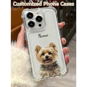 TEMU 맞춤형 휴대폰 케이스, DIY 투명 반려동물 사진 휴대폰 케이스, 아이폰 17/16/15/14/13/12/11/Pro Max/Plus/Air/Mini/XR/X/XS/Xs Max/7/8/7P/8P 호환, 충격 방지 코너 디자인, 완벽한 선물, 고양이와 강아지 반려동물 사진 맞춤형 휴대폰 케이스
