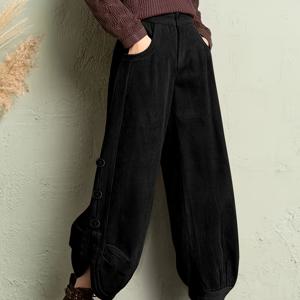 TEMU 웨스턴 여성 코듀로이 다드 팬츠, 하이웨이스트 크롭 플레어 팬츠, 신상 루즈 캐주얼 부츠컷 팬츠