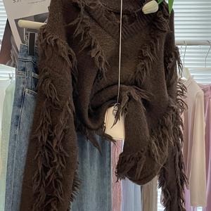 TEMU 2025년 신상 봄옷, 빈티지한 끈끈이 플로럴 패턴의 청크 스웨터, 편안한 긴소매, 편안한 핏으로 트렌디한 캐주얼룩에 완벽하며 가방 추가 불필요|빈티지