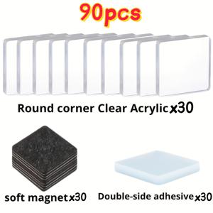 TEMU 30/60/90개 투명 아크릴 냉장고 자석 키트 - 아크릴 보드, 양면 테이프, 부드러운 자석, 매니아를 위한 냉장고 자석, 생일, 크리스마스 & 할로윈 완벽한 선물