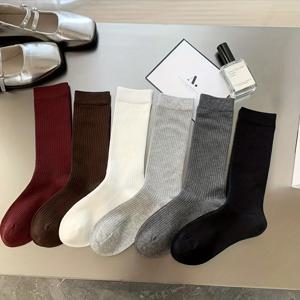 TEMU 일본/유럽 스타일 앙고라 레드 미드 캐프 양말 5팩 - 부드럽고 보풀 방지, 세탁기 사용 가능, 캐주얼 아웃도어 착용에 적합, 내구성 있는 따뜻한 겨울 타이츠, 블라우스 스타일 신발용 솔리드 컬러