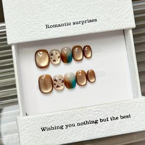 TEMU 10개 세트 고급스러운 가을 겨울 캐러멜 다크 브라운 프린트 캣아이 스타일 핸드메이드 인조 네일, 데일리 웨어, 가을 겨울 외출, 크리스마스 할로윈 네일 패치, 시즌별 네일,겨울 네일,고양이 눈 네일,럭셔리 네일, 네일,하이엔드 네일,네일 스티커,스티콘 네일,파티 참석자들,뷰티 시커스