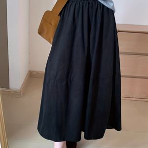 TEMU 가을/겨울 여성용 하이웨이스트 신축성 코듀로이 솔리드 컬러 스커트, 우아한 힙커버링 루즈핏 롱 우산 스커트 (안감 및 포켓 포함)|여성의류