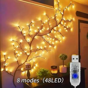 TEMU 1개 유연한 위커 램프, USB 전원 자작나무 램프, 식물 덩굴 장식 조명, 홈 거실 야간 조명, 파티 휴일 장식 조명, 생일, 크리스마스, 어머니날, 추수감사절에 완벽한 선물, 덩굴 장식 램프, 야간 조명, 실내 분위기 장식 조명, 8가지 모드, 홈 거실, 파티, 생일 선물, 크리스마스, 할로윈 상업용 조명에 적합