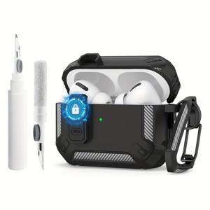 TEMU 에어팟 프로 3 (2025년 모델)용 고강도 잠금 케이스 (클리닝 키트 포함) - 안전 잠금 - 도난 방지 디자인, 에어팟 프로 3세대 이어버드용 슬림 핏, 아이폰 및 기타 스마트폰과 호환