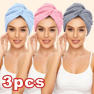 TEMU 3개 세트 마이크로파이버 헤어 타월, 부드러운 헤어 드라이 캡, 심플 솔리드 컬러 욕실용 헤어 타월, 초흡수 헤어 랩 타월, 곱슬머리용 안티프리즈 헤어 터번, 욕실 필수품, 욕실 액세서리
