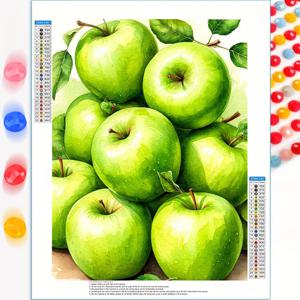 TEMU 1개 5D DIY 페인팅 키트 - 3D 풀 라운드 포함, 그린 애플 과일 정물 아트, 반짝이는 라인스톤 공예, 초보자용, 30x40cm/11.8x15.7인치 벽 장식, 크리스마스/할로윈/추수감사절 선물, 아트 패널|보석십자수