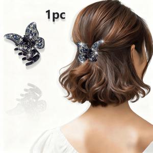TEMU 1개 신상 럭셔리 반짝이 라인스톤 나비 아크릴 헤어 클로 클립, 여성 패션 컬러풀 라인스톤 나비 플레이트 헤어 클립, 샤크 클립, 데일리 및 파티 착용에 적합
