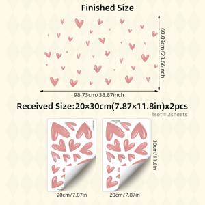 TEMU 2장 BRUP 핑크 하트 창문 스티커 - 자가 접착식 탈부착 가능 PVC 필름 (5mil 두께) - 유리문, 거울용 하트 디자인 - 레트로 발렌타인데이 벽 & 창문 데칼 - 방, 웨딩, 파티용